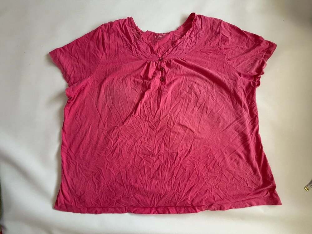 Liz & Me Top Womens Pink Henley Button Short Sleeve Y2K Boho Top